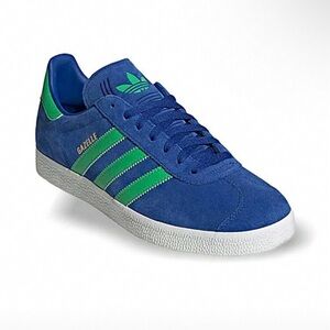 New Men’s Adidas Gazelle Royal Blue with Green Stripes